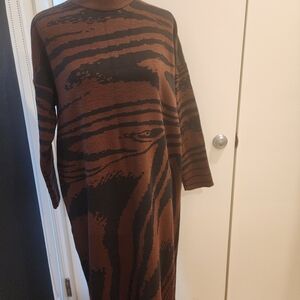 Brown and Black Striped Sweater Dress